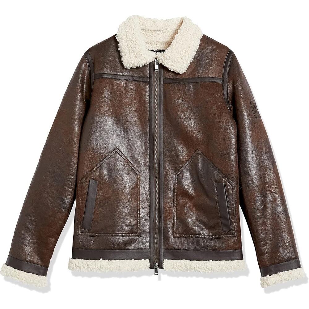 Guess Boys Dark Brown Suede Jacket‎ with Shearling Lining Size 18